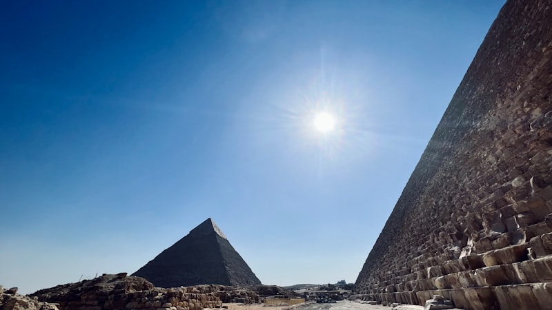 Pyramids of Giza at sunset